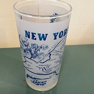 Vintage Hazel-Atlas Co. Frosted New York Souvenir Drinking Glass.